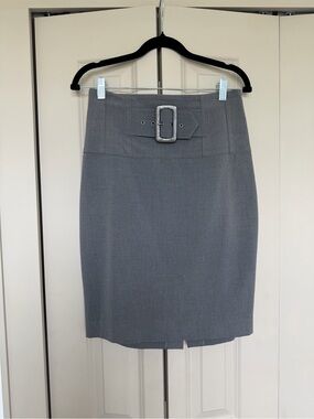 Cache Gray Belted High-Waist Pencil Skirt
